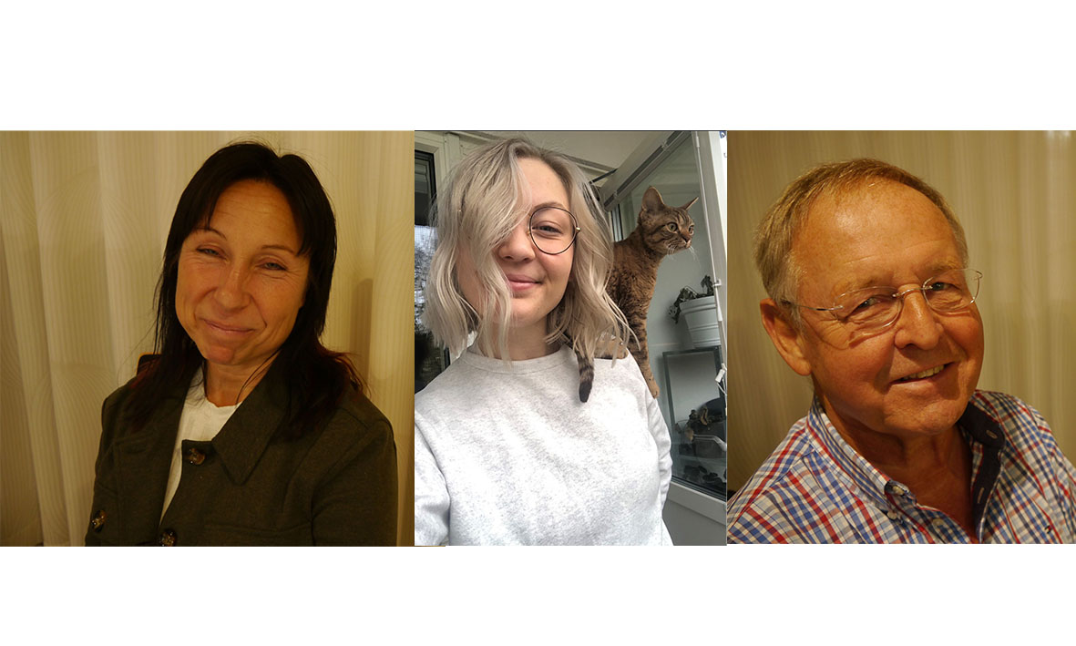 Porträtt på Charlotte Widh, Elin Cederbrant och Jan-Åke Ledel som deltar i resursgrupp vårderfarenhet.