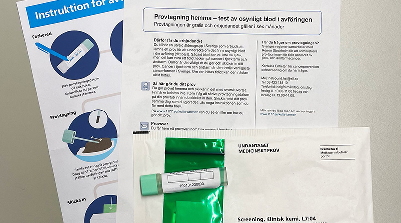 Brev, instruktioner, provtagningsrör och svarskuvert.