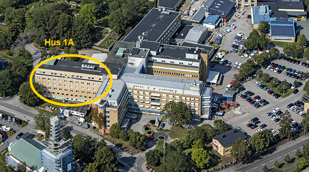 Flygfoto över Ljungby lasarett.