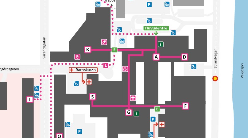 Karta över Växjö sjukhus