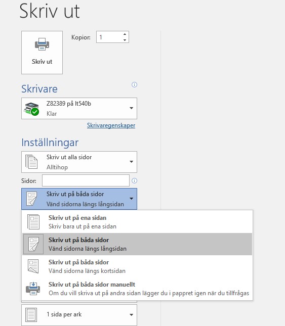 Word - Skriv ut på ena sidan