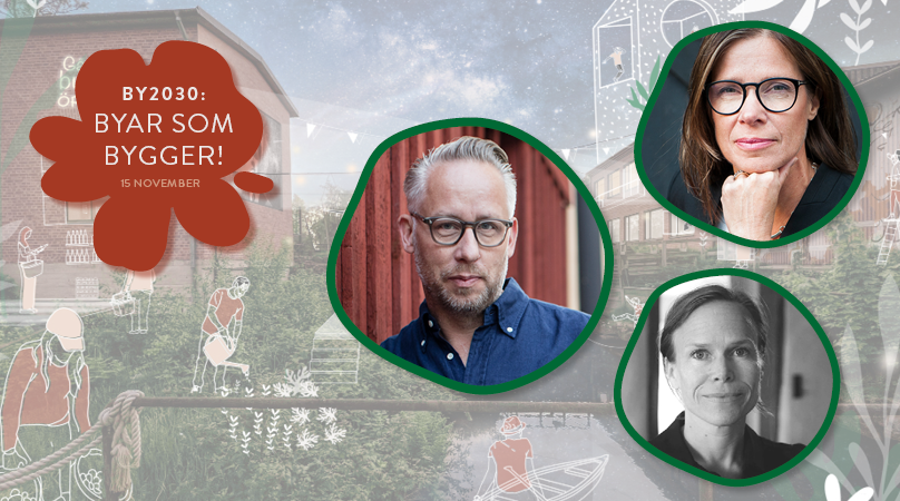 Man med glasögon som lutar mot en vägg, kvinna med glasögon, kvinna som ler.