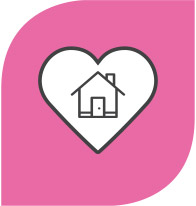 En ruta med ett tecknat hjärta och ett hus i.