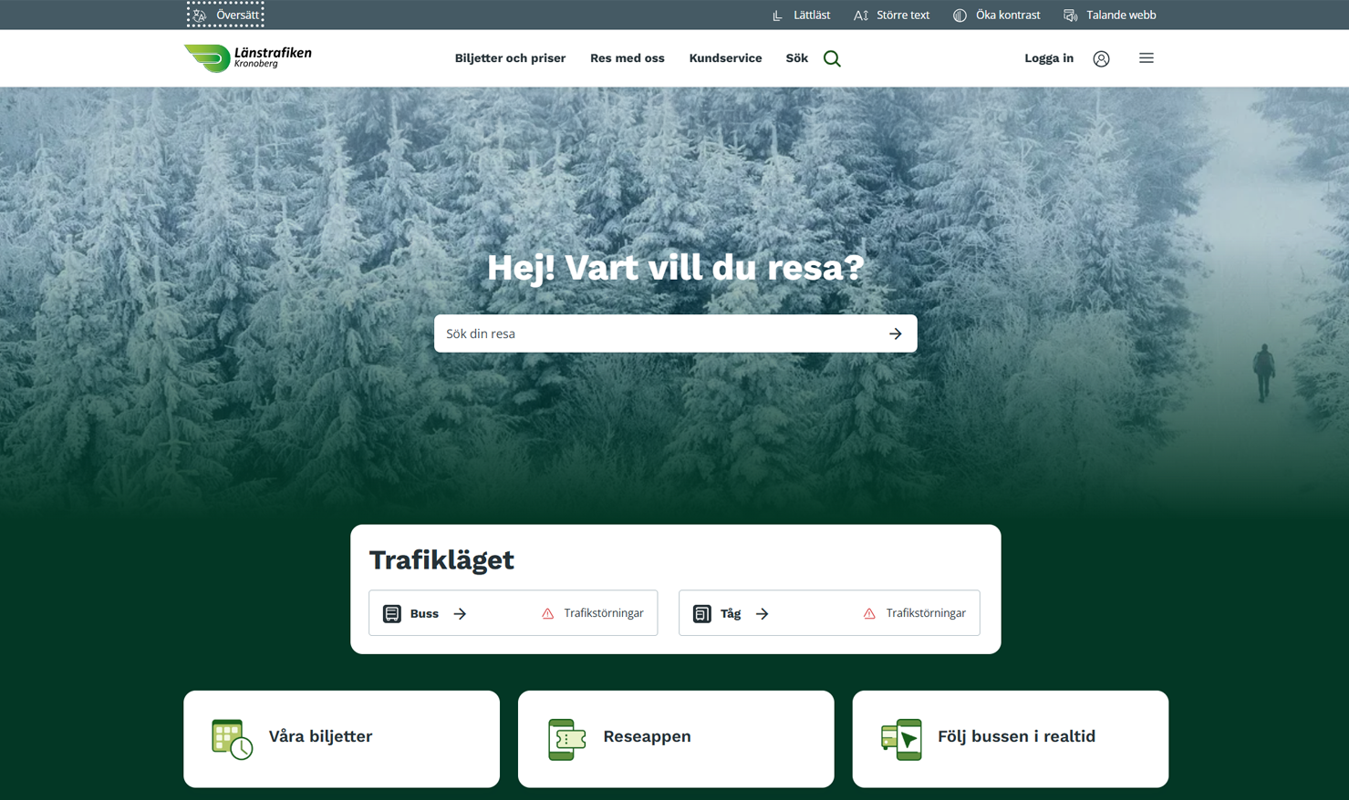 Bild på webbplats Länstrafiken Kronoberg